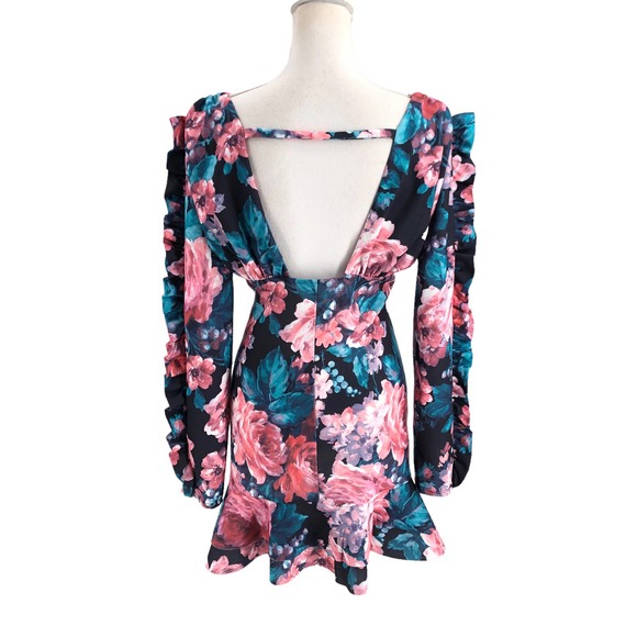 ASOS DESIGN NEW Womens Size 12 Ruffled Long Sleeve Floral Print Mini Dress - Picture 3 of 12